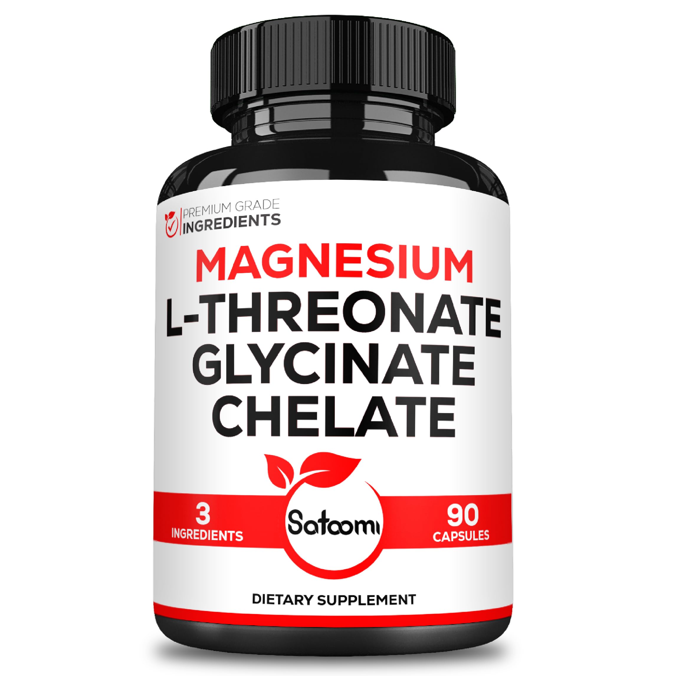 Satoomi 3in1 1200mg Magnesium L-Threonate Supplement with Magnesium Glycinate & Magnesium Chelate - 90 Capsules