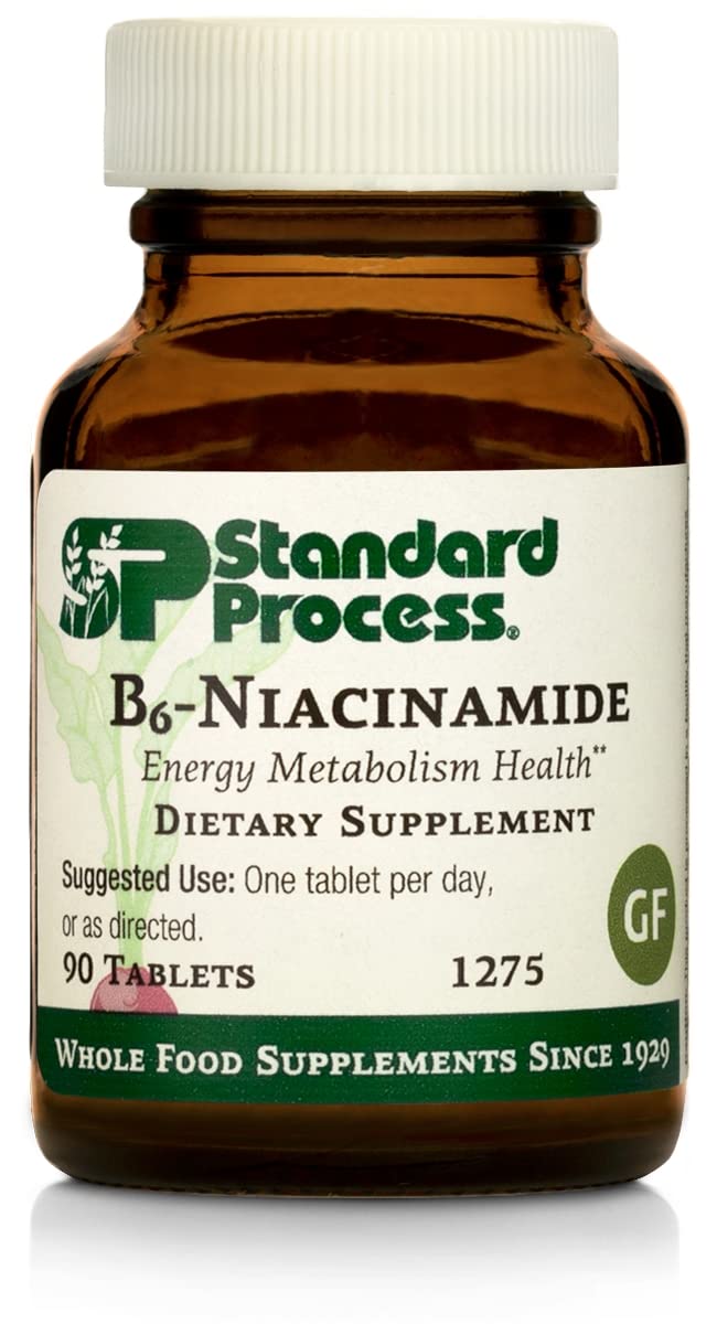 Standard Process B6-Niacinamide - Energy Metabolism Heart Health and Digestion Supplement with Vitamin B6 Niacin Ascorbic Acid Reishi Mushroom Shiitake Mushroom and More - 90 Tablets
