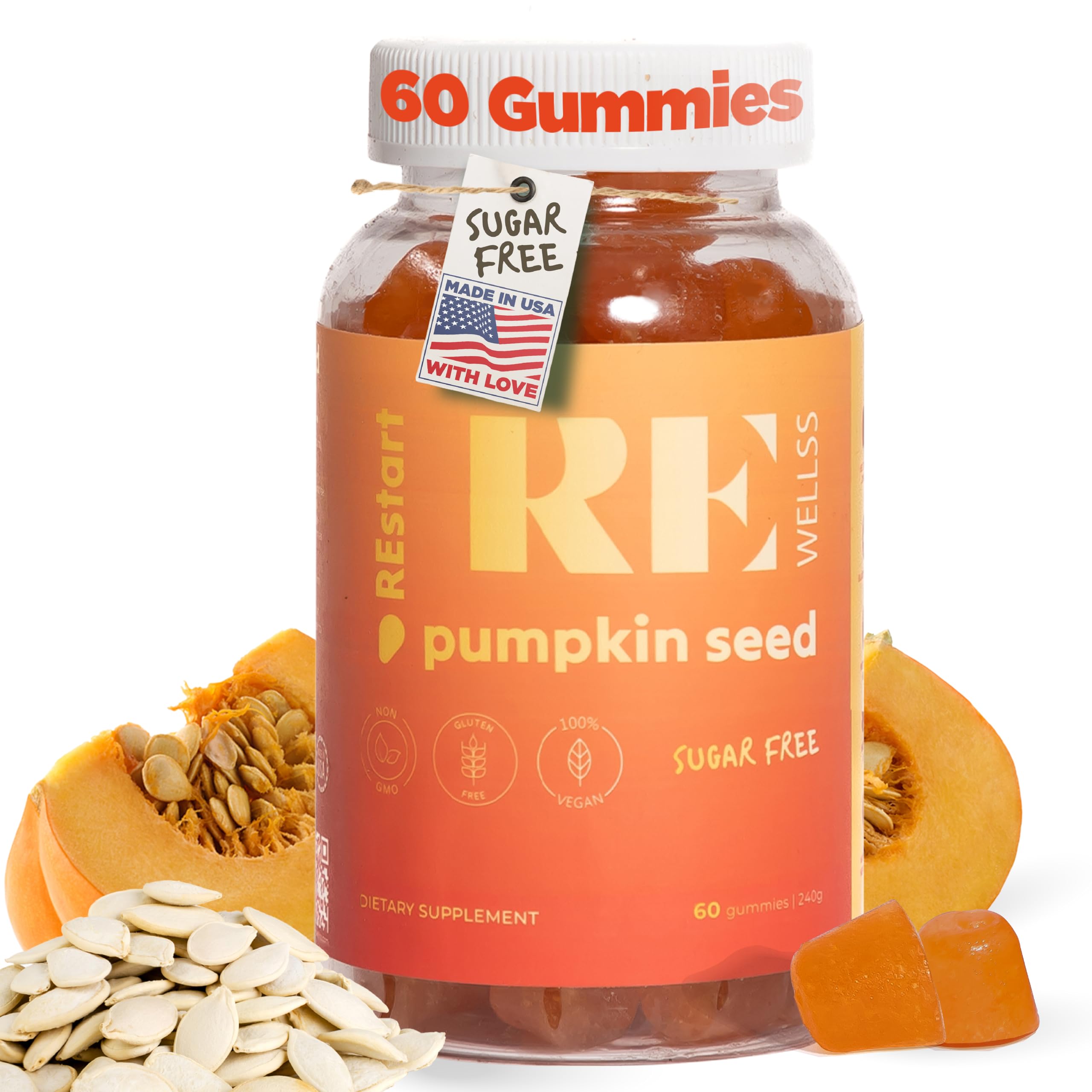 REWELLSS Pumpkin Seed Oil Gummies 4000 mg I Sugar Free Non-GMO Dietary Supplement I Essential Fatty Acids Pumpkin Seed Oil for Hair Growth | Prostate Health Urinary Tract Support - Peach Flavor