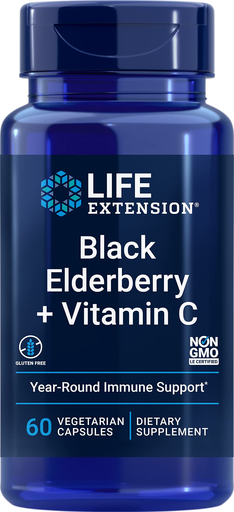 Life Extension Black Elderberry + Vitamin C (60 Vegetarian Capsules)
