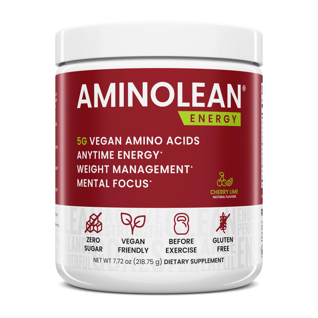 AminoLean Pre Workout Powder Amino Energy with Natural Caffeine from Green Tea Vegan BCAA Amino Acids Cherry Lime (25 Serv)