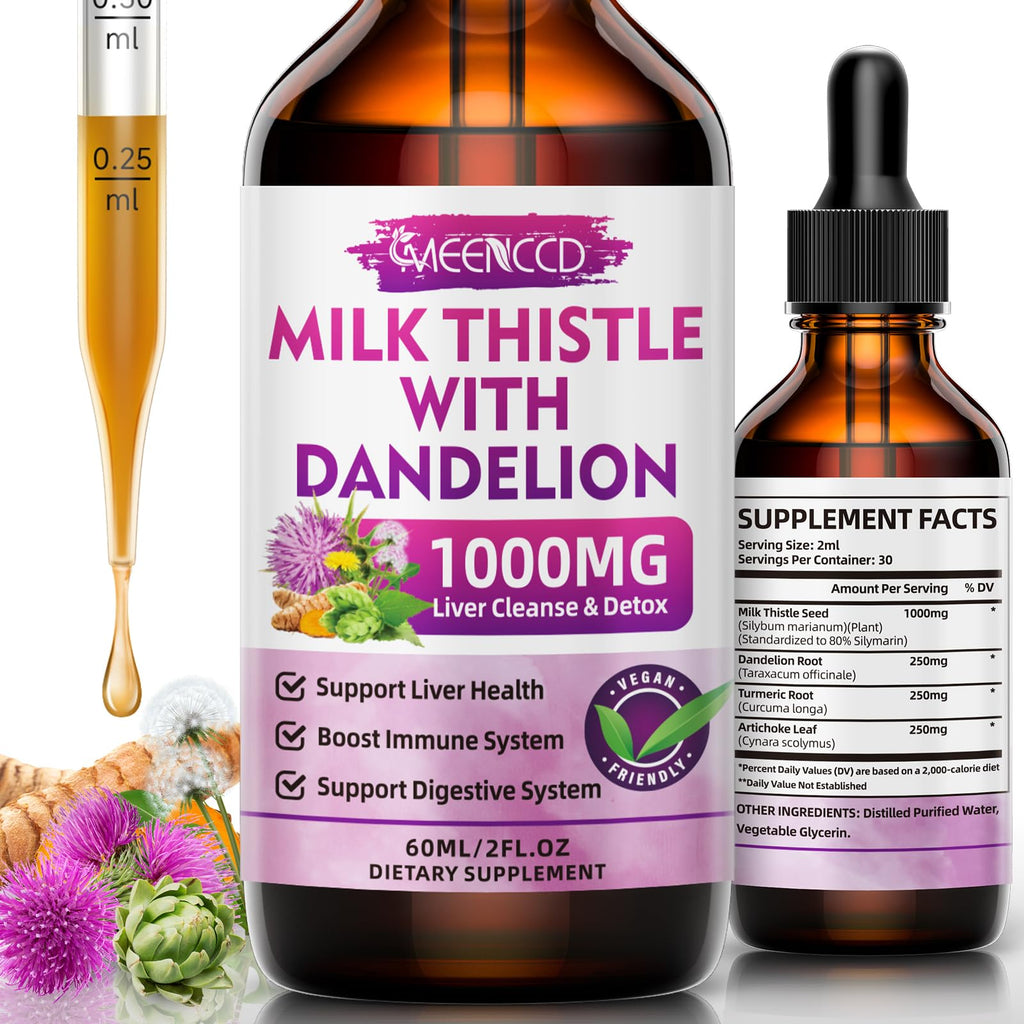 MEENCCD Milk Thistle Liquid Drops - Liver Cleanse Detox & Repair - 1000mg Milk Thistle Supplement for Liver Support Silymarin Milk Thistle Liver Supplement for Liver Health Vegan Non-GMO 2 Fl Oz
