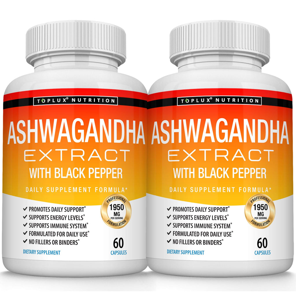Organic Ashwagandha Root Powder Pills 1950 Mg with Black Pepper Extract - Pure Natural Ashwagandha Supplement Support Energy for Men Women 60 Capsules