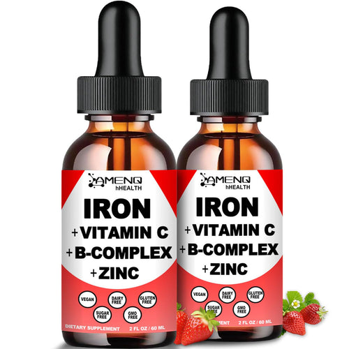 2 Pack Liquid Iron Supplement w/ Vitamin C A B-Complex Vegan Iron Drops High Potency Liquid Vitamin & Iron Supplements for Women Men & Children -Support Red Blood Cell Energy Anemia & Fatigue