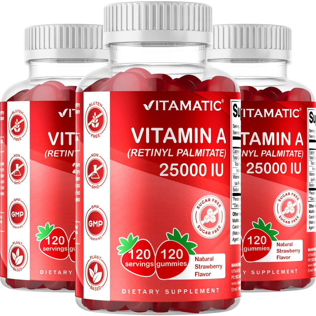 Vitamatic Sugar Free Vitamin A 25000 IU Gummies. Pectin Based Gummies (120 Counts)