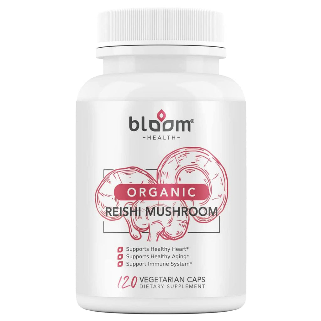 Bloom Health Reishi Mushroom Capsules Organic Ganoderma Lucidum for Immune Support Cardio Health and Energy – Gluten Free Non-GMO Vegan-Friendly 1000mg Reishi Mushroom Extract (120 Capsules)