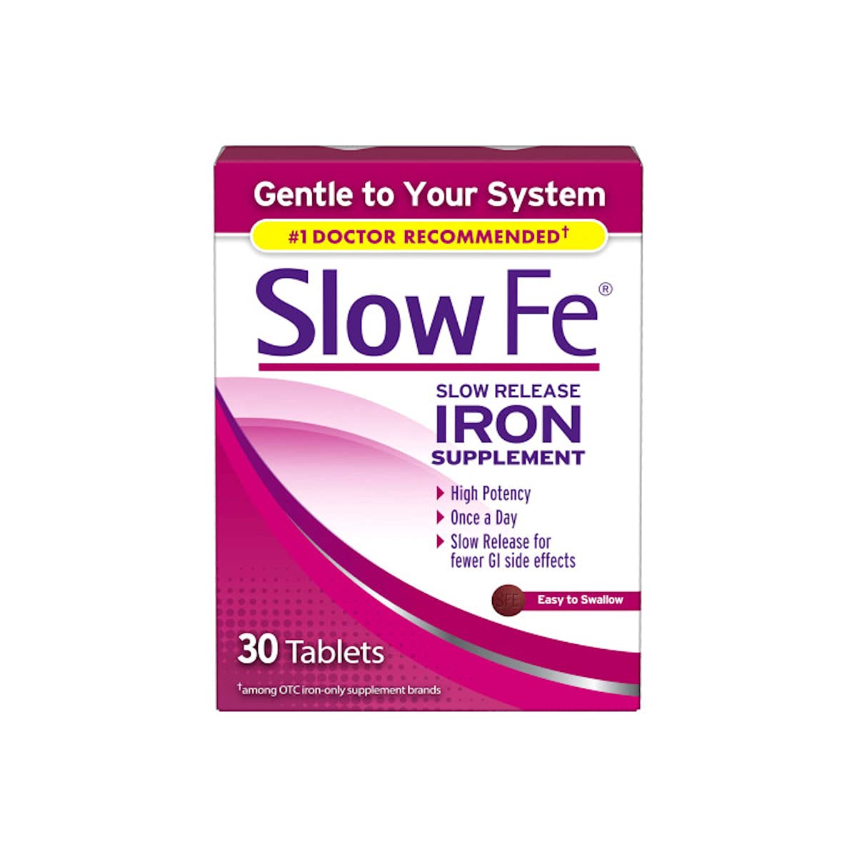 Slow Fe Iron Supplement Tablets for Iron Deficiency 30 Count (Pack of 3)