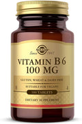 Solgar Vitamin B6 100 mg 100 Tablets - Supports Energy Metabolism Heart Health & Healthy Nervous System - B Complex Supplement - Vegan Gluten Free Dairy Free Kosher - 100 Servings