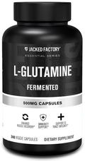 Jacked Factory L-Glutamine Capsules 500mg - Vegan Fermented L Glutamine Supplement for Post Workout Muscle Recovery Immunity Digestive Health - 240 Capsules