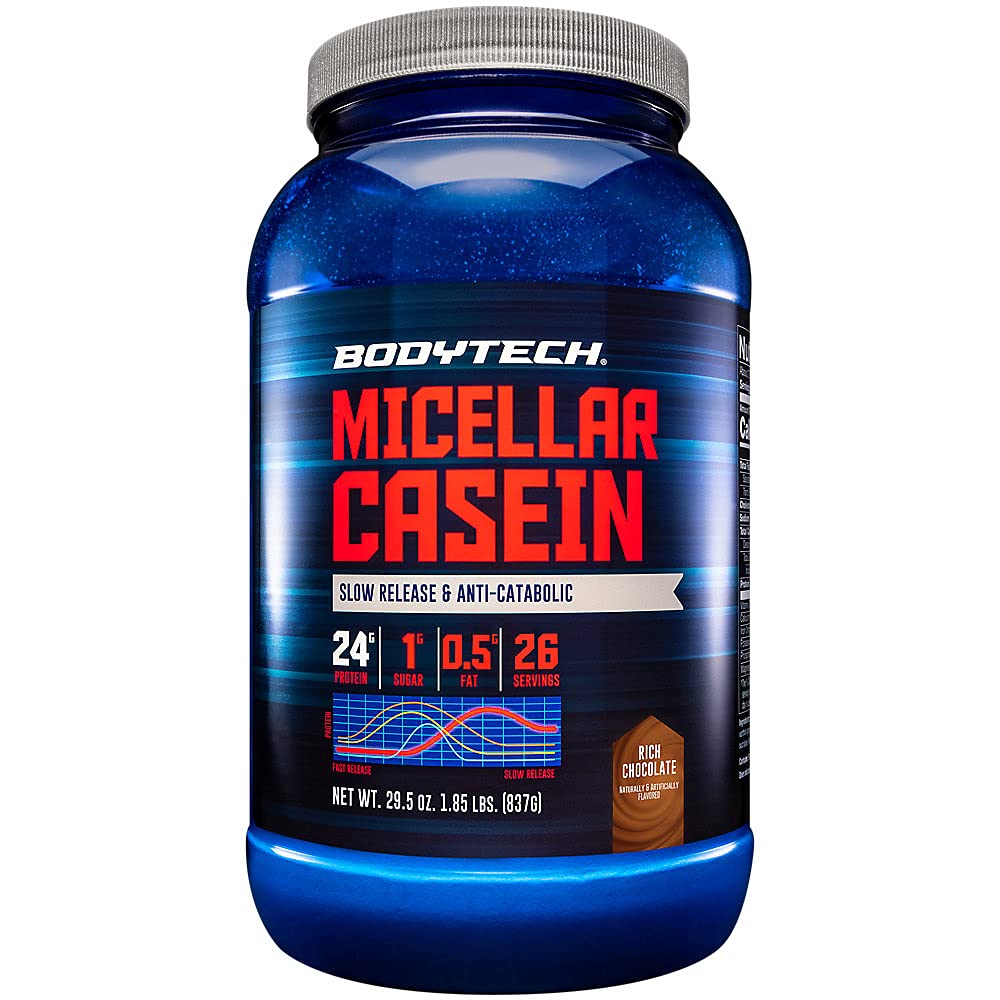 BodyTech Micellar Casein Protein Powder Slow Release for Overnight Muscle Recovery - 24 Grams of Protein per Serving - French Vanilla (2 Pound)