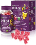 LYL Krill Oil Kid Gummy Bears with Vitamin D 3 Vitamin E and Vitamin A - phospholipid-Bound Omega 3 for Healthy Growth & Development - Gummy Bears with Orange Apple & Raspberries Taste (Pack of 60)