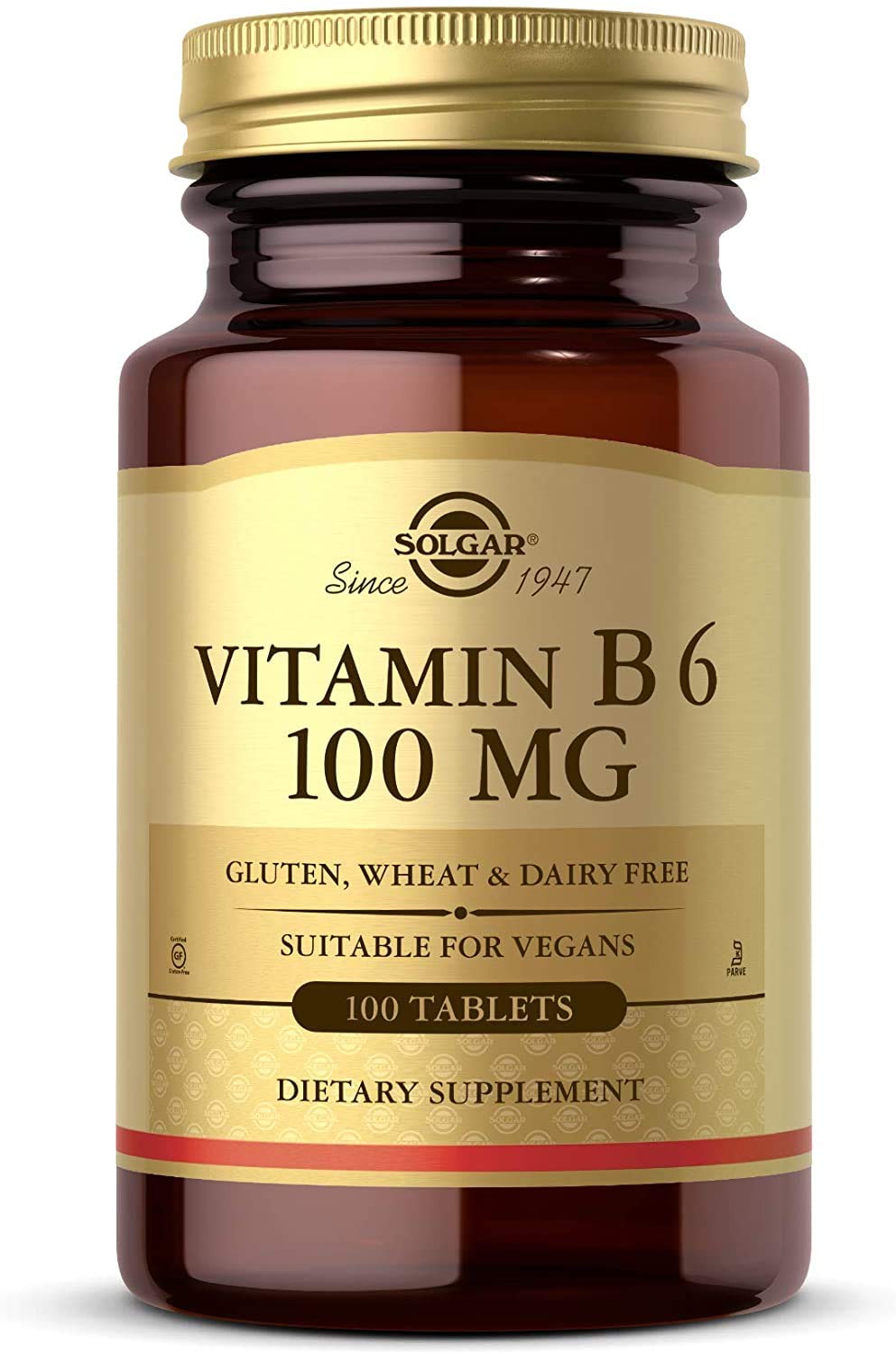 Solgar Vitamin B6 100 mg 100 Tablets - Supports Energy Metabolism Heart Health & Healthy Nervous System - B Complex Supplement - Vegan Gluten Free Dairy Free Kosher - 100 Servings