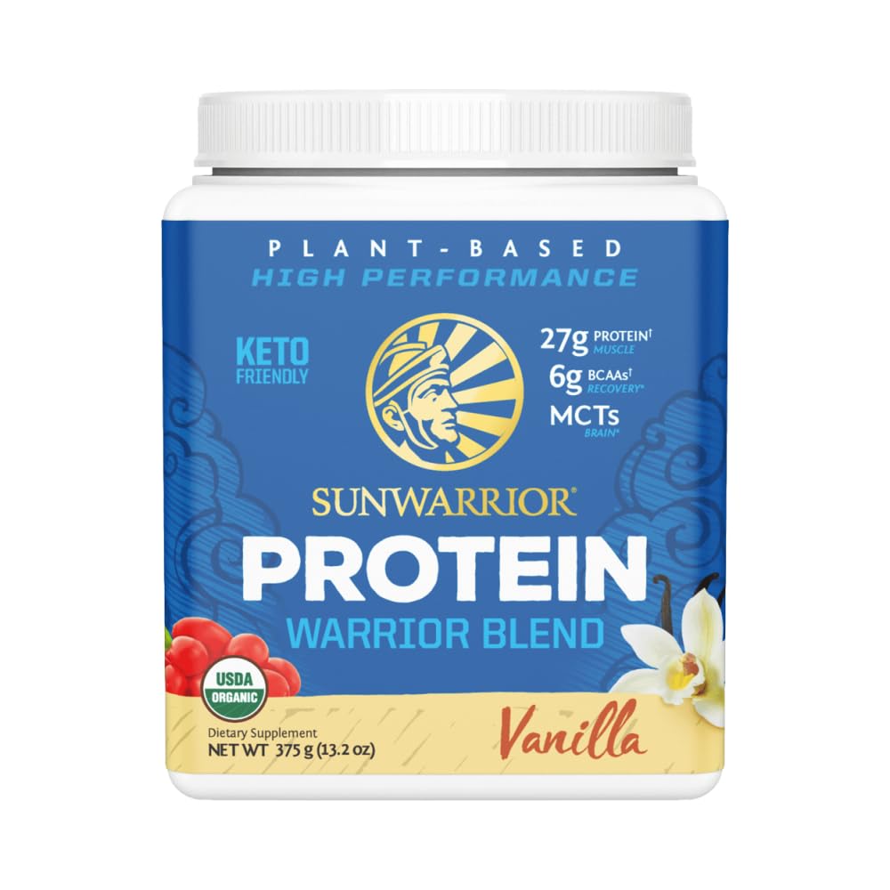 Sunwarrior - Warrior Blend Plant Based Raw Vegan Protein Powder with Peas & Hemp Vanilla 15 Servings 13.2 Ounce