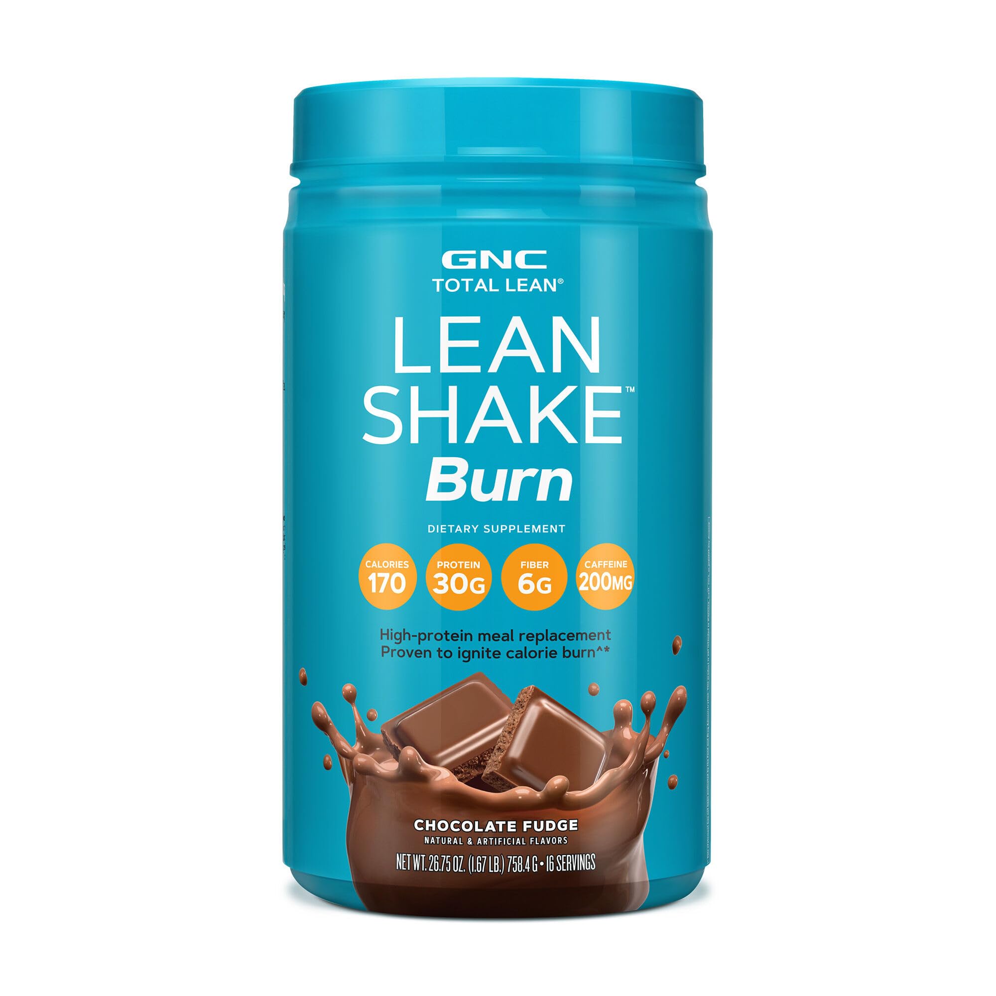 GNC Total Lean Shake Burn Protein Powder | Hunger Satisfying High Protein Blend Proven to Burn 3X More Calories | Chocolate Fudge | 16 Servings