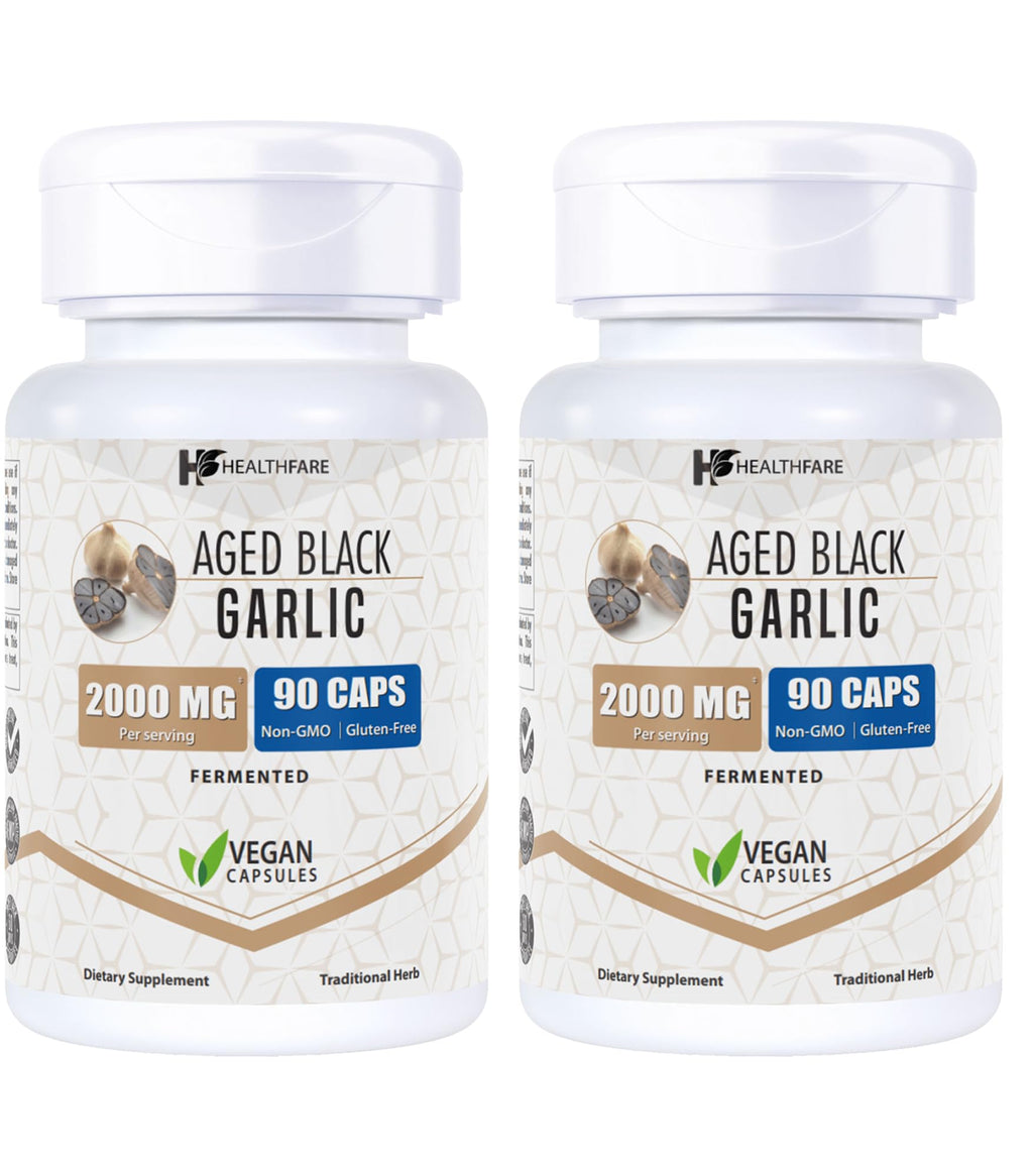 Healthfare Fermented Black Garlic Extract Dietary Supplement 2000mg | 90 Caps | Maximum Strength | Non-GMO | Gluten Free