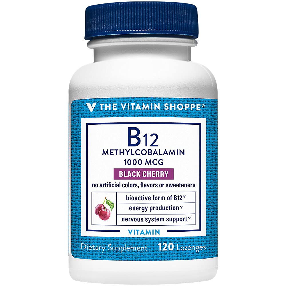 Vitamin B12 Methylcobalamin 1000mcg - Highly Bioavailable Form of B12 to Support Energy Production - Black Cherry Flavored (120 Lozenges) by The Vitamin Shoppe