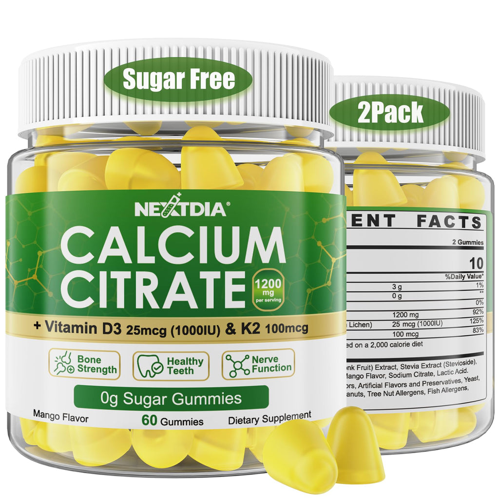 Vigan Calcium Citrate Gummies 1200mg with Vitamin D3 1000iu K2 100mcg Mk-7  (120 Count)