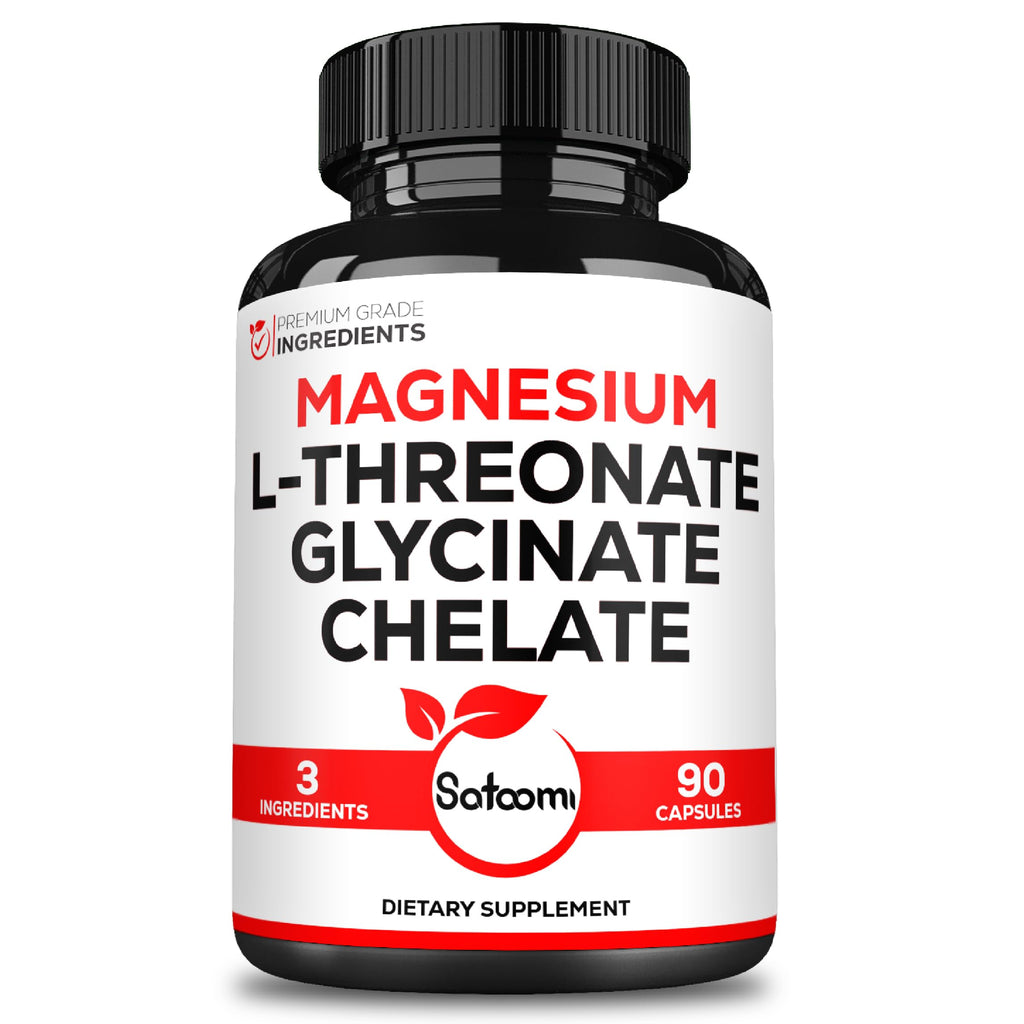 Satoomi 3in1 1200mg Magnesium L-Threonate Supplement with Magnesium Glycinate & Magnesium Chelate - 90 Capsules
