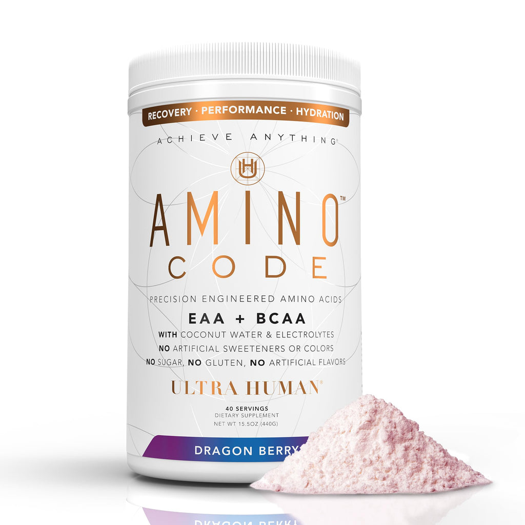 Ultra Human Amino Code | Essential Amino Acids + BCAAs + Coconut Water Electrolytes | Fast Hydration Workout Recovery Flavored Amino Energy Powder Drink | Clean Formula 40 Servings - Dragonberry