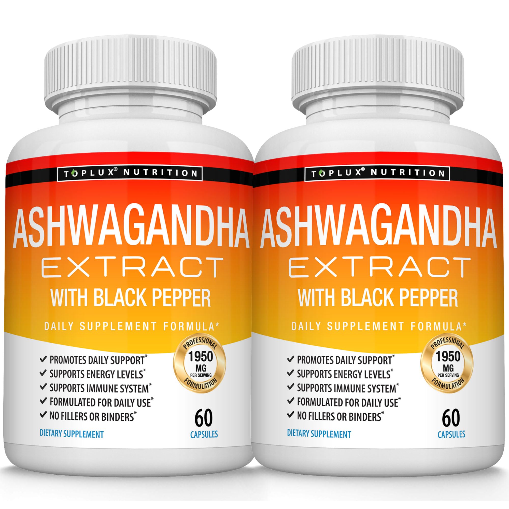 Organic Ashwagandha Root Powder Pills 1950 Mg with Black Pepper Extract - Pure Natural Ashwagandha Supplement Support Energy for Men Women 60 Capsules