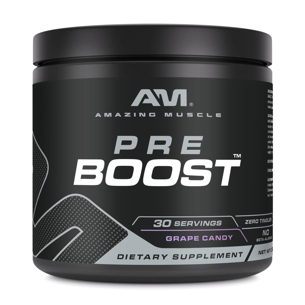 Amazing Muscle Pre Boost | 30 Servings | 324 Grams Powder | Pre Workout Supplement | Made in USA (30 Servings Natural Grape Candy)