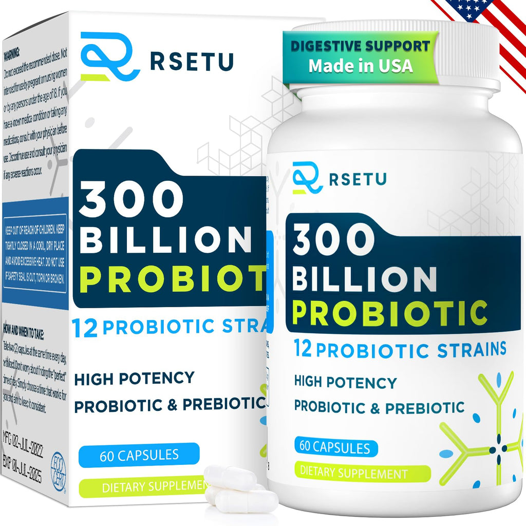 Probiotics for Women Men: 300 Billion CFU Probiotic High Potency + 12 Strains Organic Probiotics with Prebiotics Daily Probiotic Supplement for Digestive Gut Immune and Bloating Health 60 Capsules