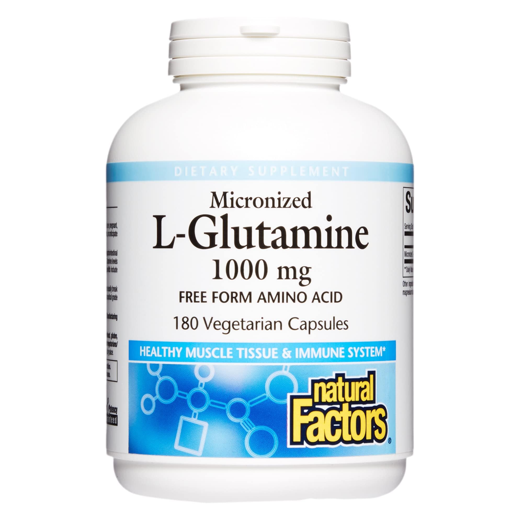 Natural Factors Micronized L-Glutamine 1000 mg Supports Muscles and Immune Function 180 Capsules