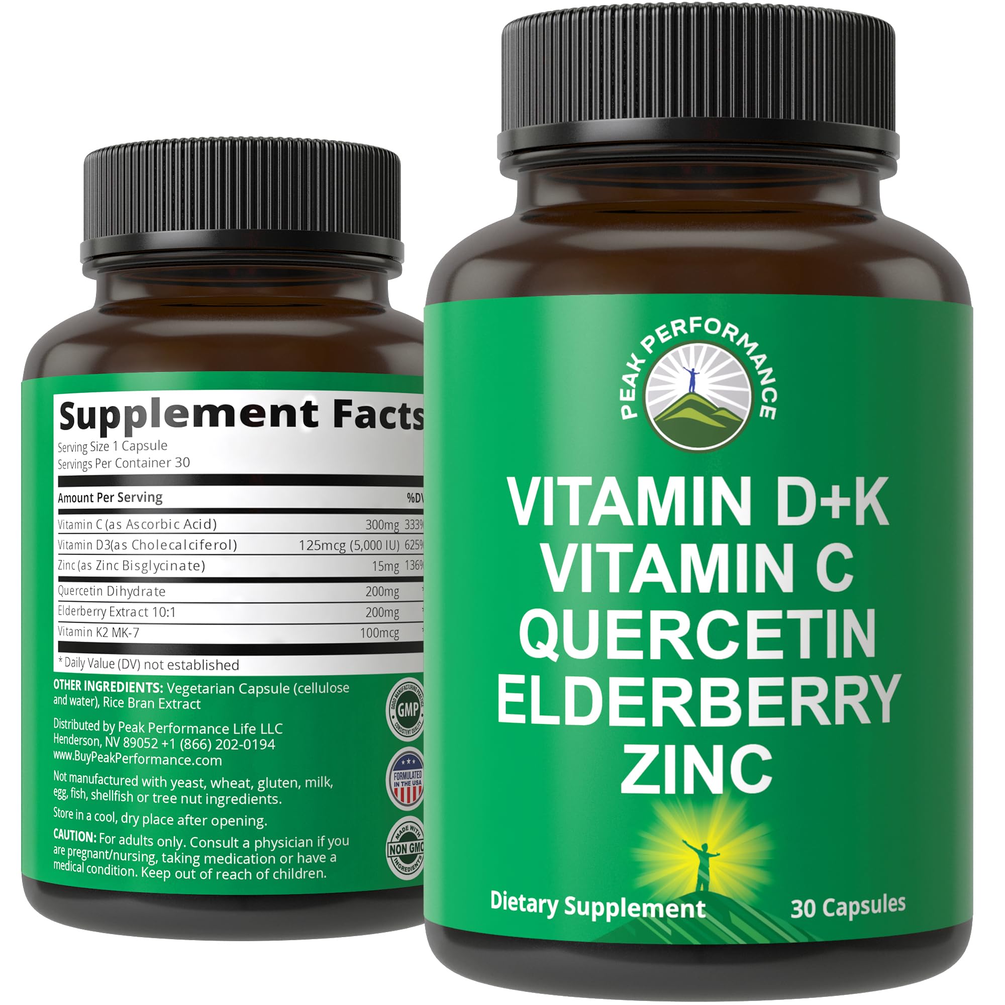 Immune Support Supplement with 6 Top Ingredients. Vitamin D3 K2 + Vitamin C + Elderberry + Zinc + Quercetin. Includes 5000 IU Vitamin D. Zinc 15mg. ( Capsules).