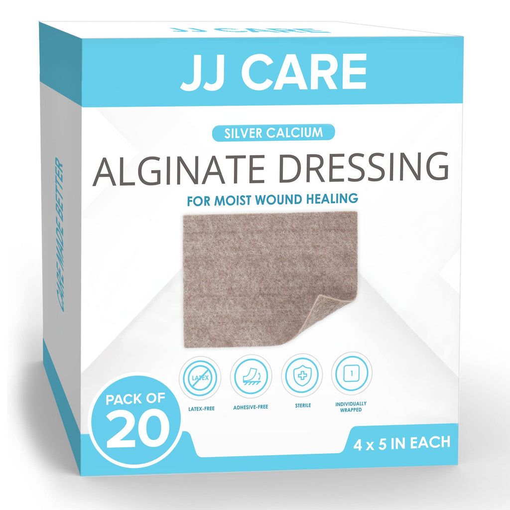 JJ CARE Silver Calcium Alginate Wound Dressing (Pack of 20) 4x5 Calcium Alginate Wound Dressing Individually Packed Calcium Alginate Highly Absorbent Silver Wound Dressing