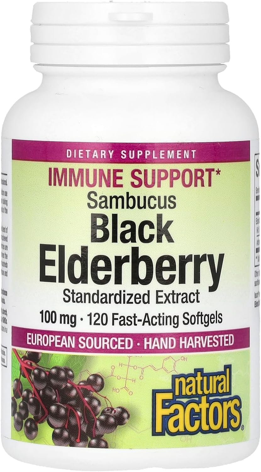 Natural Factors Black Elderberry 100 mg 120 Fast-Acting Softgels
