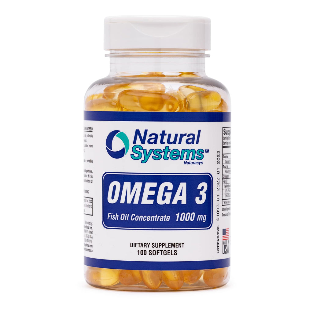 Omega 3 1000mg Fish Oil 100 Concentrated Softgels by Natural Systems - Omega 3 Fish Oil Supplements - Capsules for Daily Diet - EPA - DHA - Omega 3 for Heart Eye Brain and Joints Support*