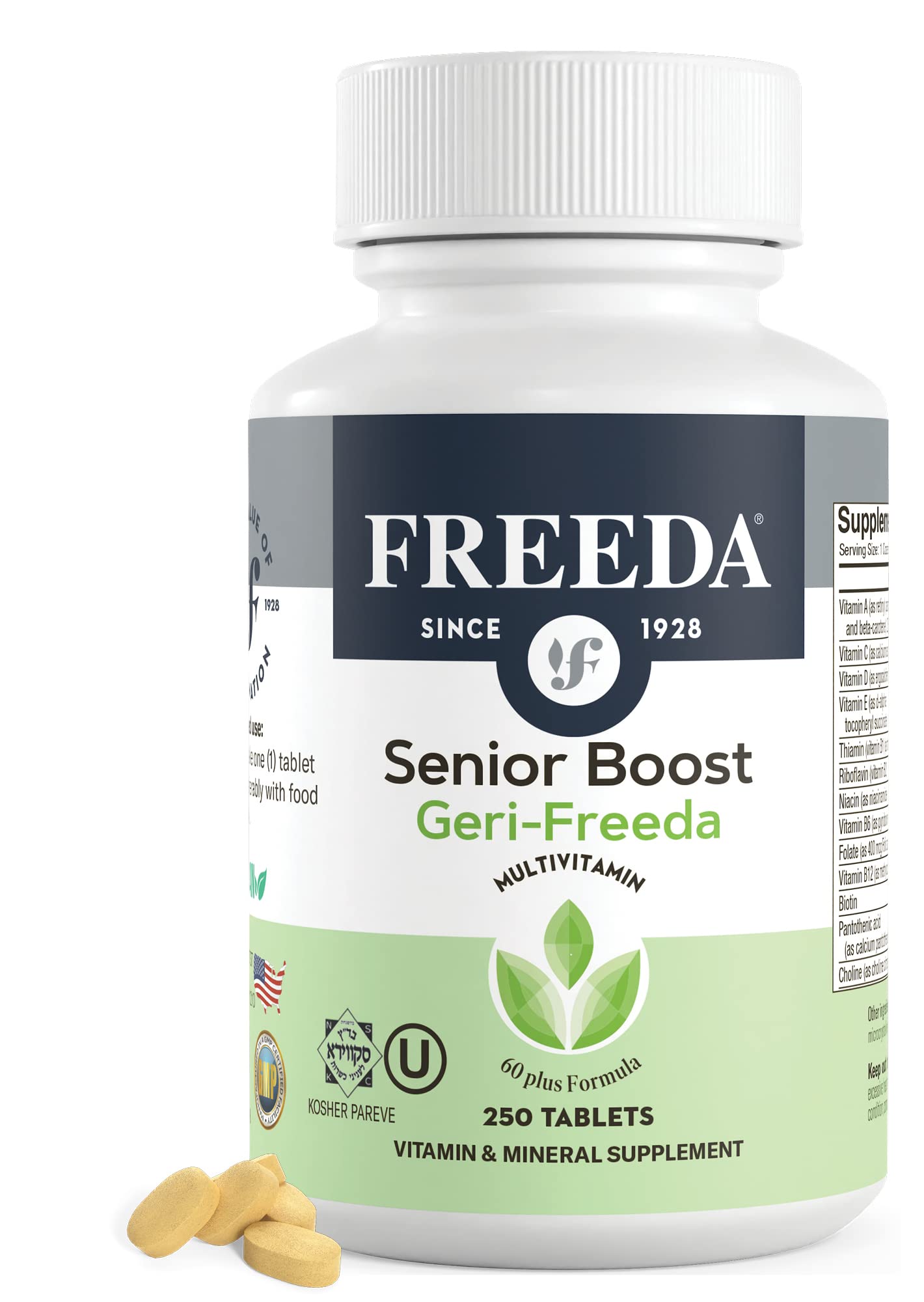Freeda Senior Multivitamin - Kosher Multivitamin for Men & Women 60 and Over - One Daily Coated Tablet (250 Count)